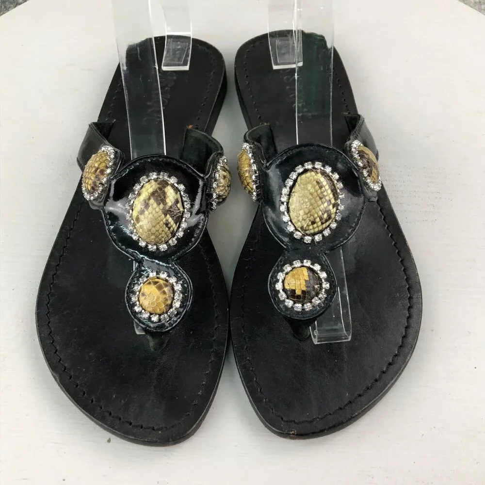 Mystique Boutique Black Sandal with Gold Embellishments